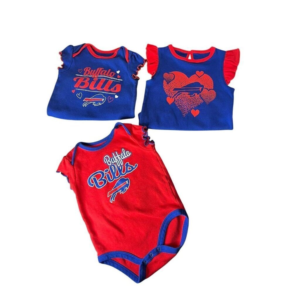 NFL Buffalo Bills Girl's 6/9 Month Baby 4 Piece Outfit Bundle Red & Blue Buffalo